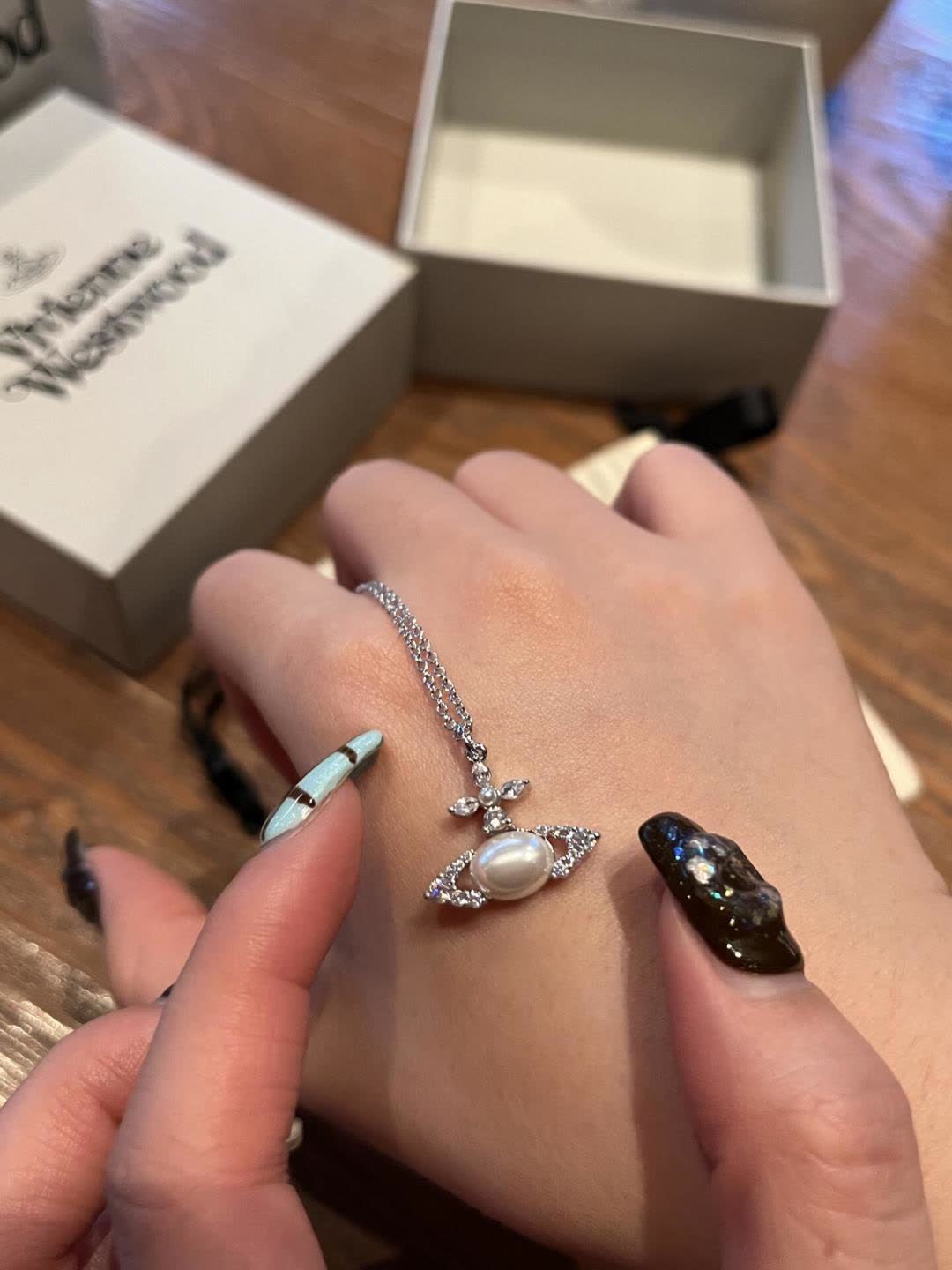 Vivienne Westwood Elegant Pearl and Diamond Pendant Necklace